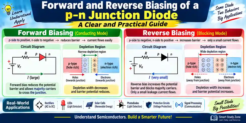 forward and reverse biasing of a p–n junction diode