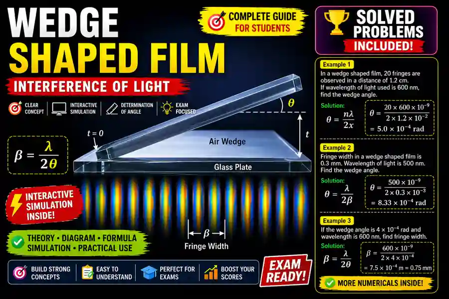 Wedge shaped film interference diagram with solved problems and fringe width formula